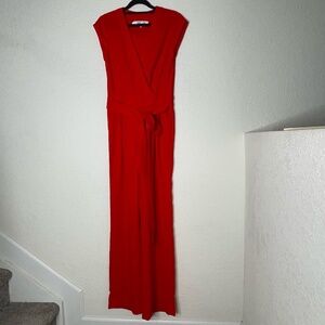 Diane Von Furstenberg Sleeveless Wide Leg Tie Waist Jumpsuit Size 0 Red